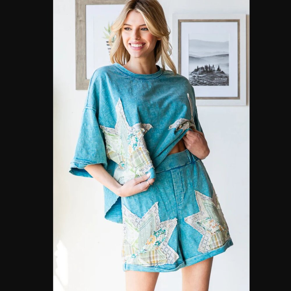 0635 OLI & HALI Blue Star 2 Piece Shorts and Short Sleeve Tee Set